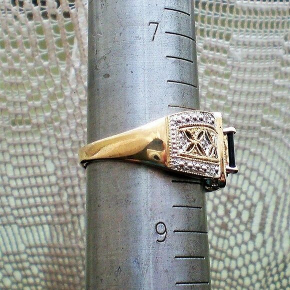 Designer 14K Yellow Gold Sapphire Diamond Halo Cluster Filigree Ring P - Picture 8 of 8